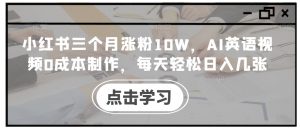 小红书三个月涨粉10W,AI英语视频0成本制作,每天轻松日入几张【揭秘】|淘骐网赚资源库