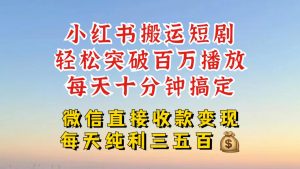 小红书搬运热门短剧,轻松爆流百万播放,每天引流几十人,搞个大几百块真的很简单|淘骐网赚资源库