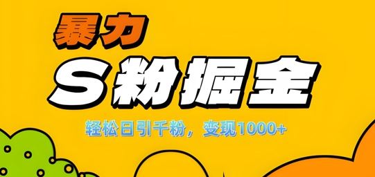 单人单机日引千粉,变现1k+,S粉流量掘金计划攻略【揭秘】|淘骐网赚资源库