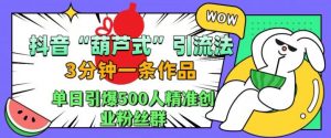 抖音葫芦式引流法,三分钟一条作品,单日引爆抖音500人精准创业粉丝群【揭秘】|淘骐网赚资源库