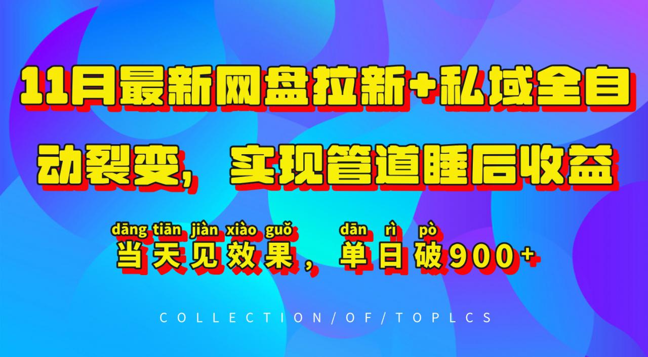 11月最新网盘拉新+私域全自动裂变,实现管道睡后收益,当天见效果,单日破900+|淘骐网赚资源库