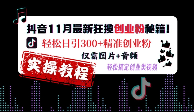 抖音11月最新狂揽创业粉秘籍,轻松日引300+精准创业粉,仅需图片+音频,轻松搞定创业类视频|淘骐网赚资源库
