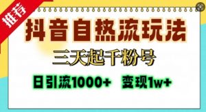 抖音自热流打法，三天起千粉号，单视频十万播放量，日引精准粉1000+|淘骐网赚资源库