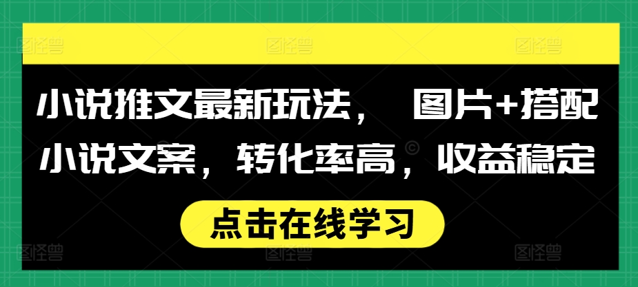 小说推文最新玩法, 图片+搭配小说文案,转化率高,收益稳定|淘骐网赚资源库