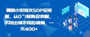 最新小说推文SOP全流程,从0~1保姆级教程,不用出镜不用拍视频,一天400+|淘骐网赚资源库