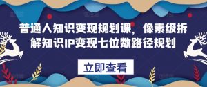 普通人知识变现规划课,像素级拆解知识IP变现七位数路径规划|淘骐网赚资源库