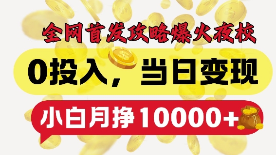 全网首发爆火夜校,0投入,当日变现,小白轻松月入1w+【揭秘】|淘骐网赚资源库
