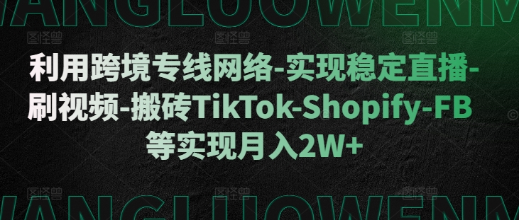 利用跨境专线网络-实现稳定直播-刷视频-搬砖TikTok-Shopify-FB等实现月入2W+【揭秘】|淘骐网赚资源库