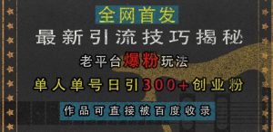 最新引流技巧揭秘,老平台爆粉玩法,单人单号日引300+创业粉,作品可直接被百度收录|淘骐网赚资源库