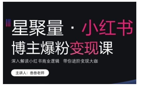 小红书博主爆粉变现课,深入解读小红书商业逻辑,带你进阶变现大咖|淘骐网赚资源库