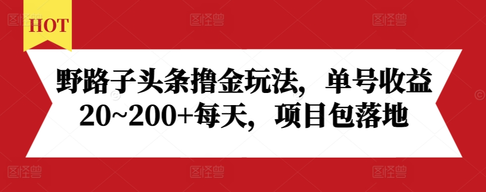 野路子头条撸金玩法,单号收益20~200+每天,项目包落地|淘骐网赚资源库