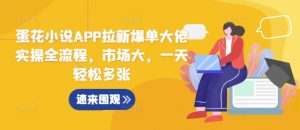 蛋花小说APP拉新爆单大佬实操全流程,市场大,一天轻松多张|淘骐网赚资源库