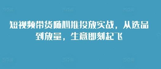 短视频带货随心推投放实战，从选品到放量，生意即刻起飞|淘骐网赚资源库
