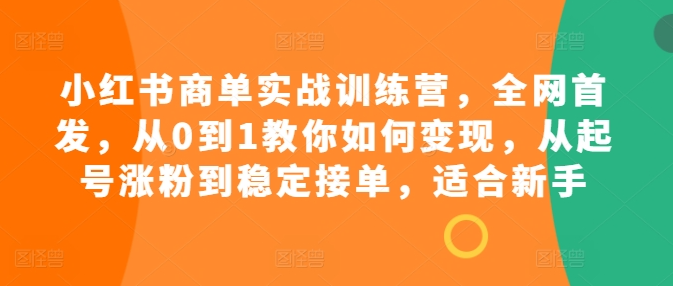 小红书商单实战训练营,全网首发,从0到1教你如何变现,从起号涨粉到稳定接单,适合新手|淘骐网赚资源库
