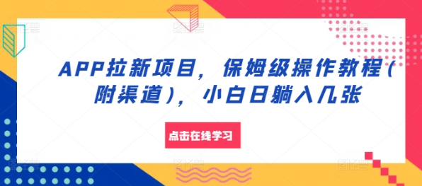 APP拉新项目,保姆级操作教程(附渠道),小白日躺入几张【揭秘】|淘骐网赚资源库