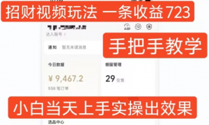 招财视频玩法,一条视频收益723,手把手教学,小白当天可上手|淘骐网赚资源库
