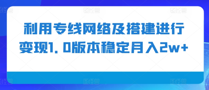 利用专线网络及搭建进行变现1.0版本稳定月入2w+【揭秘】|淘骐网赚资源库