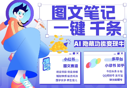 AI隐藏功能,秒生笔记,1分钟产出几千条,教你玩赚小红书小绿书图文引流,变现3w|淘骐网赚资源库