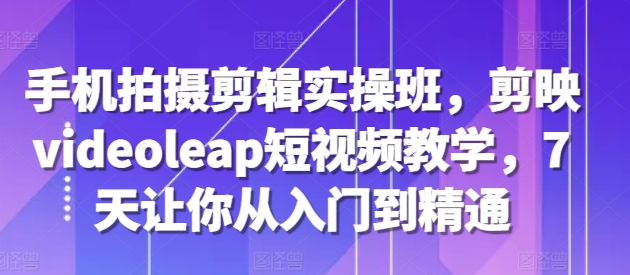 手机拍摄剪辑实操班,剪映videoleap短视频教学,7天让你从入门到精通|淘骐网赚资源库