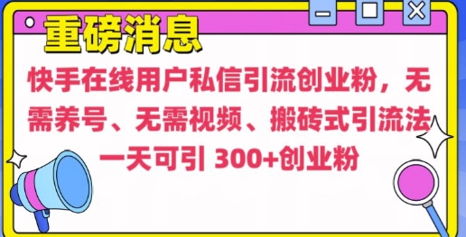 快手最新引流创业粉方法，无需养号、无需视频、搬砖式引流法【揭秘】|淘骐网赚资源库
