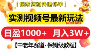 实测视频号最新玩法，中老年赛道，独家资源，月入过W+【揭秘】|淘骐网赚资源库