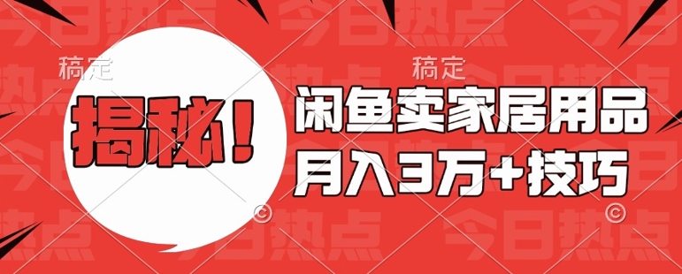 闲鱼卖家居用品月入过W+最新技巧闲鱼最新零基础教学,新手当天上手【揭秘】|淘骐网赚资源库