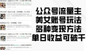 公众号流量主美女账号玩法，多种变现方法，单日收益可破千|淘骐网赚资源库
