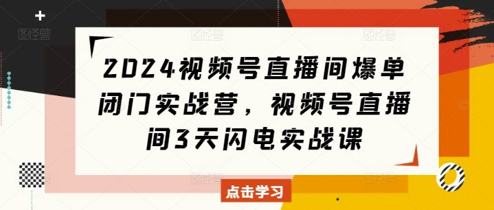 2024视频号直播间爆单闭门实战营,视频号直播间3天闪电实战课|淘骐网赚资源库