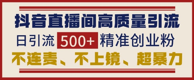 抖音直播间引流创业粉,无需连麦、不用上镜、超暴力,日引流500+高质量精准创业粉|淘骐网赚资源库