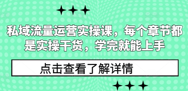 私域流量运营实操课,每个章节都是实操干货,学完就能上手|淘骐网赚资源库