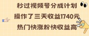 视频号分成计划操作了三天收益1740元 这类视频很好做，热门快涨粉快收益高【揭秘】|淘骐网赚资源库