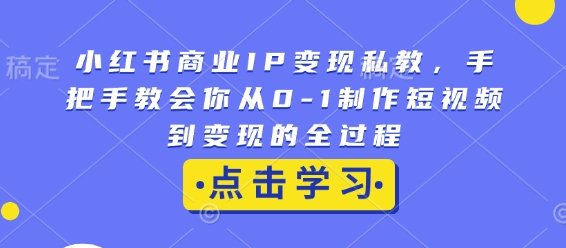 小红书商业IP变现私教,手把手教会你从0-1制作短视频到变现的全过程|淘骐网赚资源库