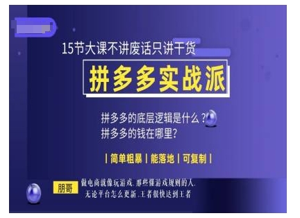 朋哥电商(拼多多实战派),15节大课不讲废话只讲干货,简单粗暴 能落地 可复制|淘骐网赚资源库