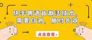 快手跳语音激活技术，需要自测，随时失效|淘骐网赚资源库
