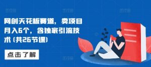 网创天花板赛道,卖项目月入6个,含独家引流技术(共26节课)|淘骐网赚资源库