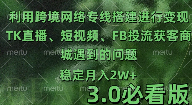 利用跨境电商网络及搭建TK直播、短视频、FB投流获客以及商城遇到的问题进行变现3.0必看版【揭秘】|淘骐网赚资源库