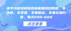快手抖音视频号放映直播项目教程,不违规,不卖货,不靠粉丝,不靠礼物打赏,每天200-600|淘骐网赚资源库
