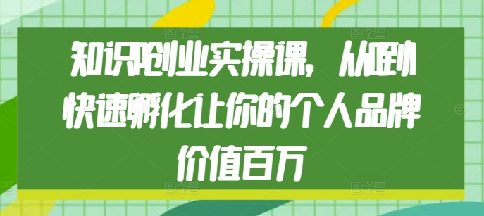 知识IP创业实操课,从0到1快速孵化让你的个人品牌价值百万|淘骐网赚资源库