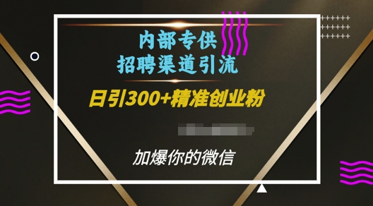 内部招聘渠道日引流300+创业粉,加爆你的微信【揭秘】|淘骐网赚资源库