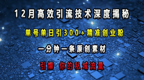 最新高效引流技术深度揭秘 ，单号单日引300+精准创业粉，一分钟一条原创素材，引爆你的私域流量|淘骐网赚资源库