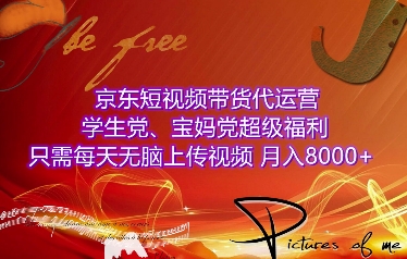 京东短视频带货代运营，学生党、宝妈党超级福利，只需每天无脑上传视频，月入8000+【仅揭秘】|淘骐网赚资源库