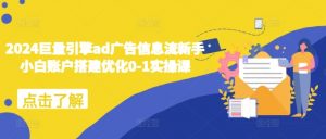 2024巨量引擎ad广告信息流新手小白账户搭建优化0-1实操课|淘骐网赚资源库