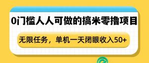 0门槛人人可做的搞米零撸项目,无限任务,单机一天闭眼收入50+|淘骐网赚资源库