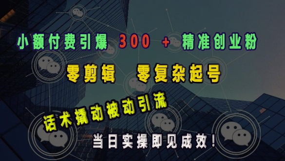 小额付费引爆 300 + 精准创业粉,零剪辑、零复杂起号,话术撬动被动引流,当日实操即见成效|淘骐网赚资源库