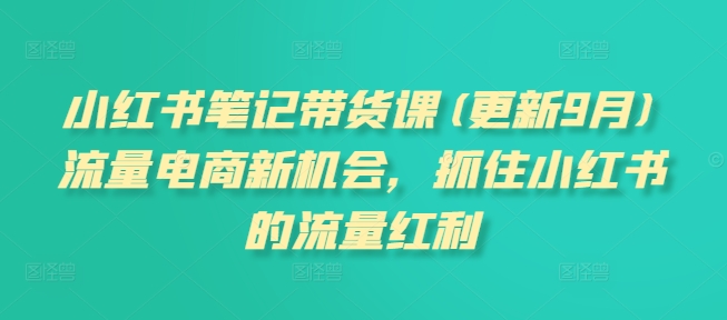 小红书笔记带货课(更新25年1月)流量电商新机会,抓住小红书的流量红利|淘骐网赚资源库