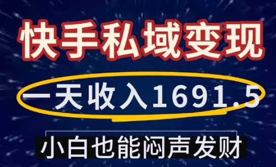 一天收入1691.5,快手私域变现,小白也能闷声发财|淘骐网赚资源库