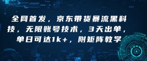 全网首发,京东带货暴流黑科技,无限账号技术,3天出单,单日可达1k+,附矩阵教学【揭秘】|淘骐网赚资源库