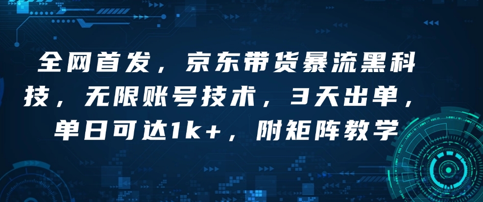 全网首发,京东带货暴流黑科技,无限账号技术,3天出单,单日可达1k+,附矩阵教学【揭秘】|淘骐网赚资源库