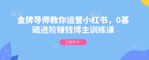 金牌导师教你运营小红书，0基础进阶赚钱博主训练课|淘骐网赚资源库