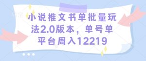 小说推文书单批量玩法2.0版本，单号单平台周入12219|淘骐网赚资源库